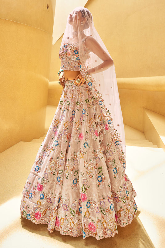 Viscose Rose Gold Wedding Wear Lehenga Choli