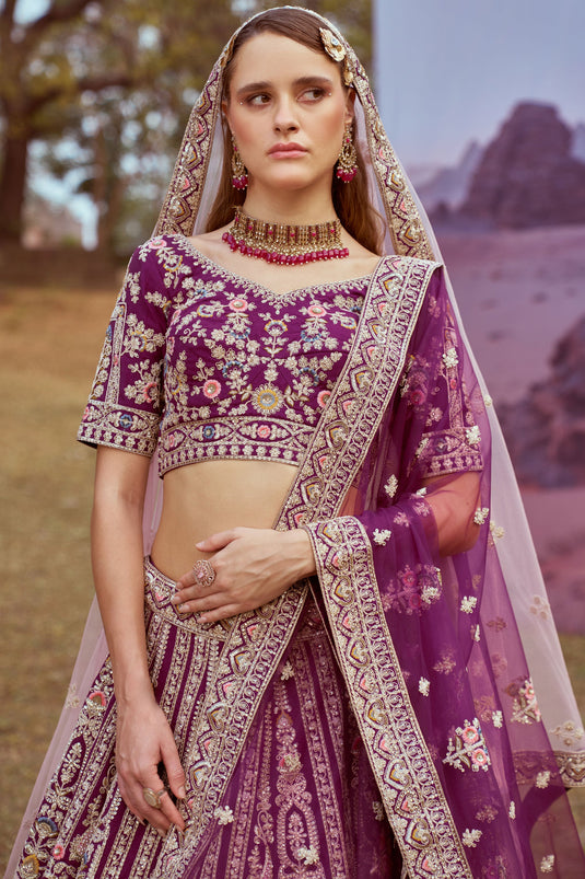 Purple Embroidered Designer Lehenga Choli With Blouse