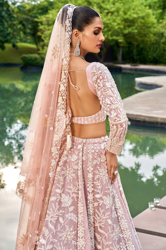 Embroidered Organza Designer Lehenga Choli In Pink Color