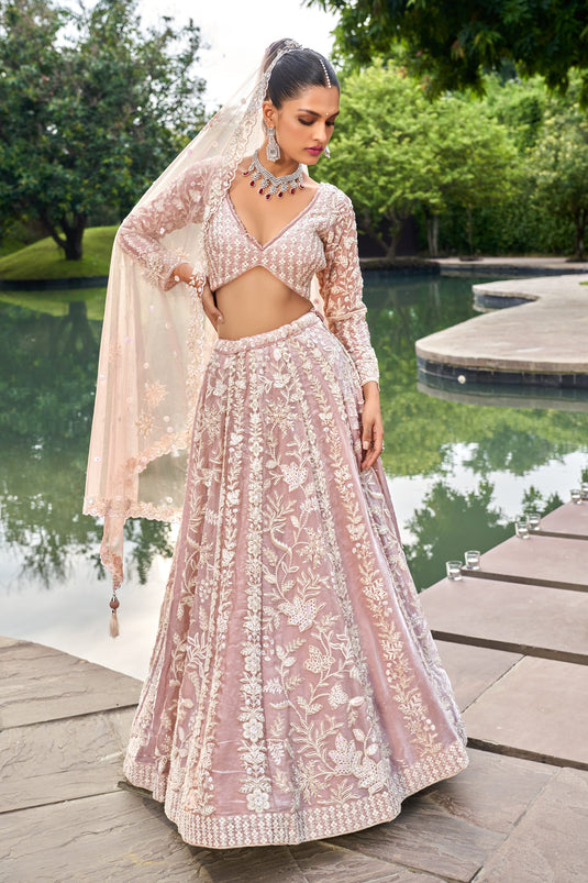 Embroidered Organza Designer Lehenga Choli In Pink Color