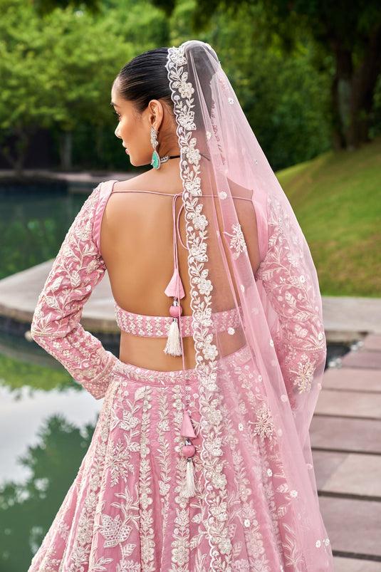 Pink Sequins Work Organza Trendy Lehenga Choli