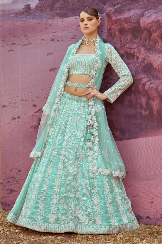 Graceful Heavy Embroidered Bridal Lehenga Choli In Silk Fabric