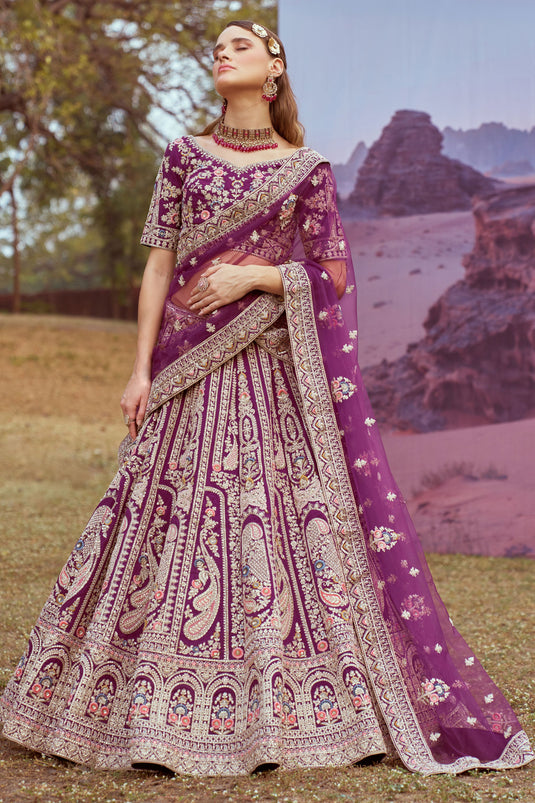 Shimmering Purple Satin Heavy Lehenga Choli