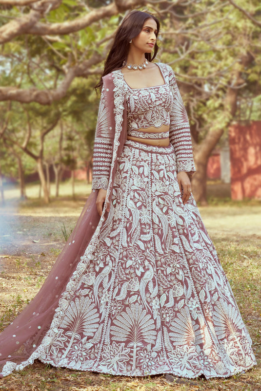 Wedding Function Charm Rose Gold Heavy Embroidered Lehenga Choli