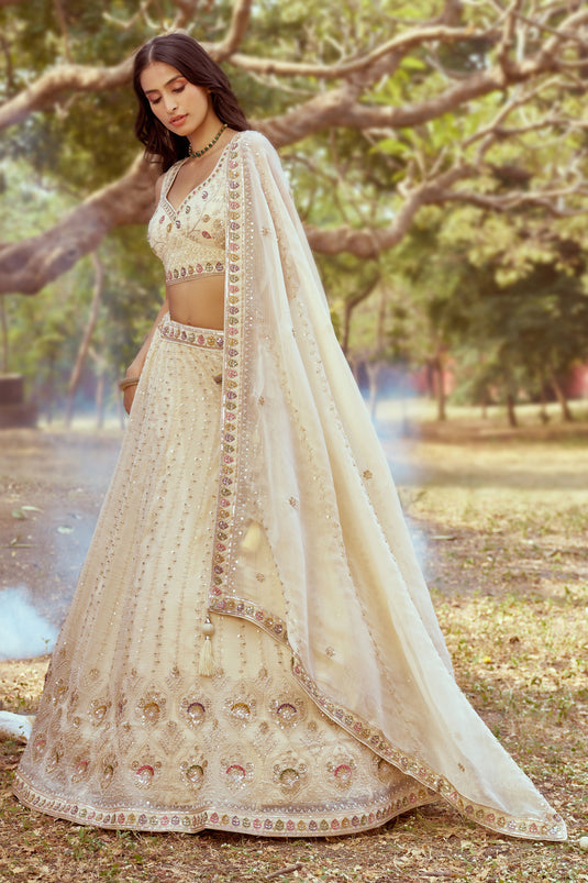 Regal Cream Tissue Bridal Lehenga Choli