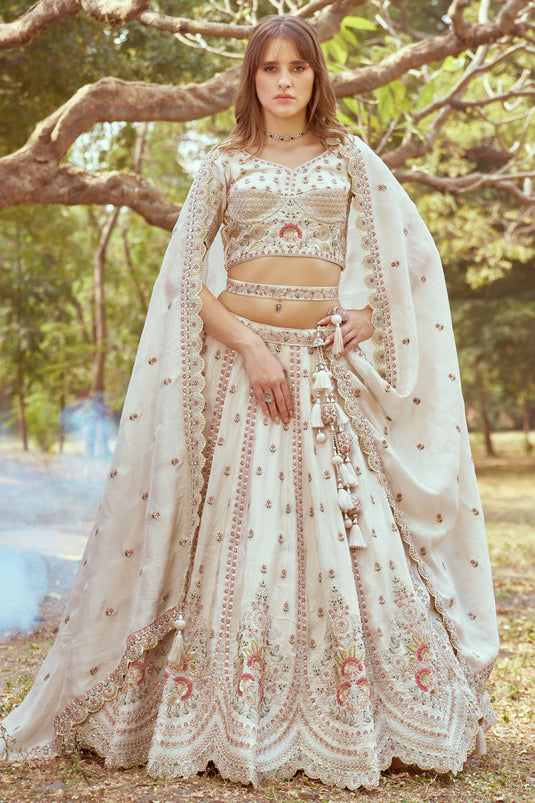 Cream Charm Bridal Embroidered Lehenga Choli