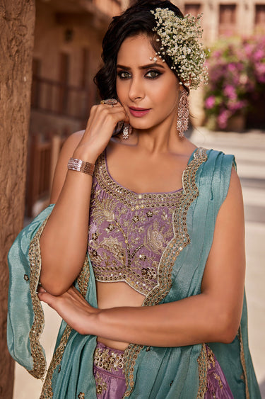 Lavender Color Heavy Embroidered On Satin Fabric Beatific Wedding Wear Lehenga Choli