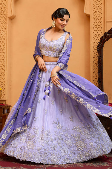 Lavender Wedding Wear Tissue Fabric Lehenga Choli
