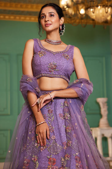 Awesome Heavy Embroidered On Net Fabric Lavender Color Wedding Wear Lehenga Choli