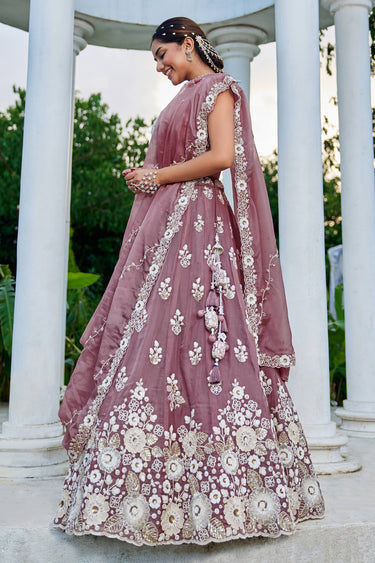 Embroidered Organza Lavender Lehenga Choli For Wedding Wear