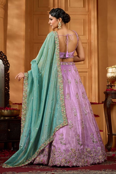 Lavender Wedding Wear Satin Silk Embroidered Lehenga Choli