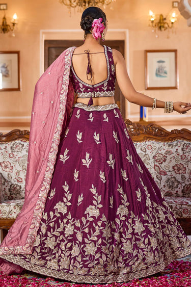 Silk Fabric Embroidered Burgundy Wedding Wear Lehenga Choli