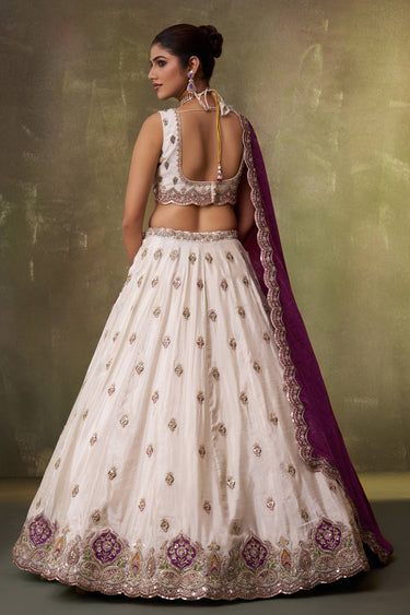 Tissue Embroidered Off White Wedding Wear Lehenga Choli