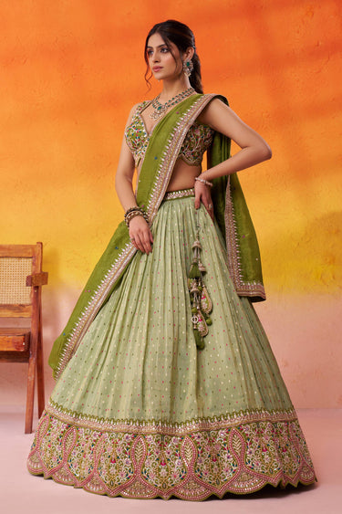 Tissue Fabric Green Wedding Wear Lehenga Choli
