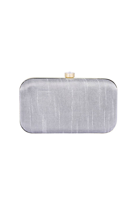 Glamorous Embroidered Fancy Fabric Grey Color Clutch