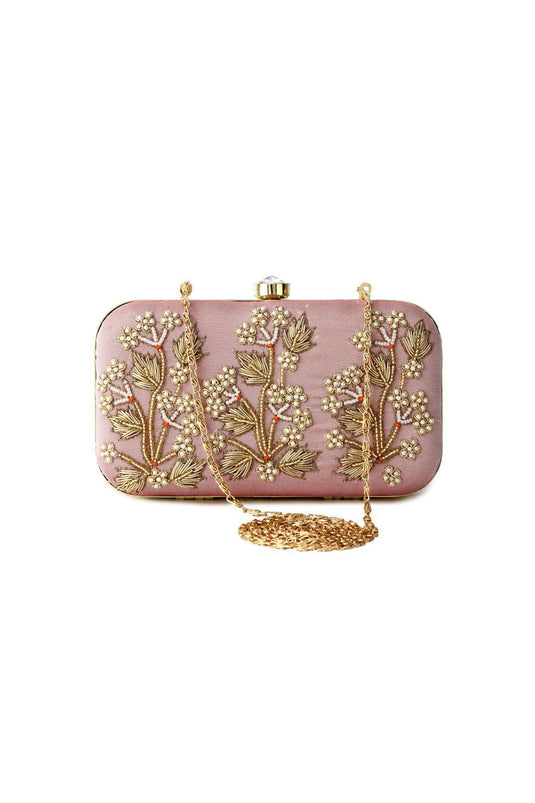 Incredible Fancy Fabric Embroidered Peach Clutch