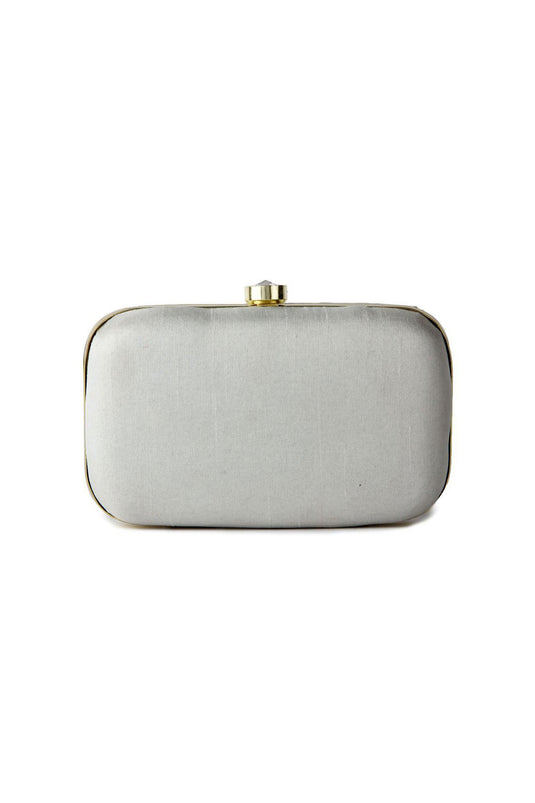 Delicate Fancy Fabric Embroidered Grey Color Clutch