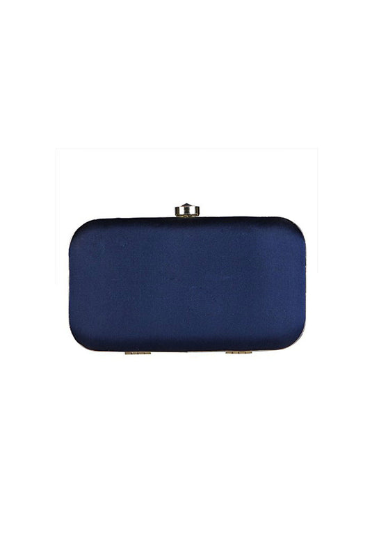 Stunning Embroidered Fancy Fabric Clutch In Navy Blue Color