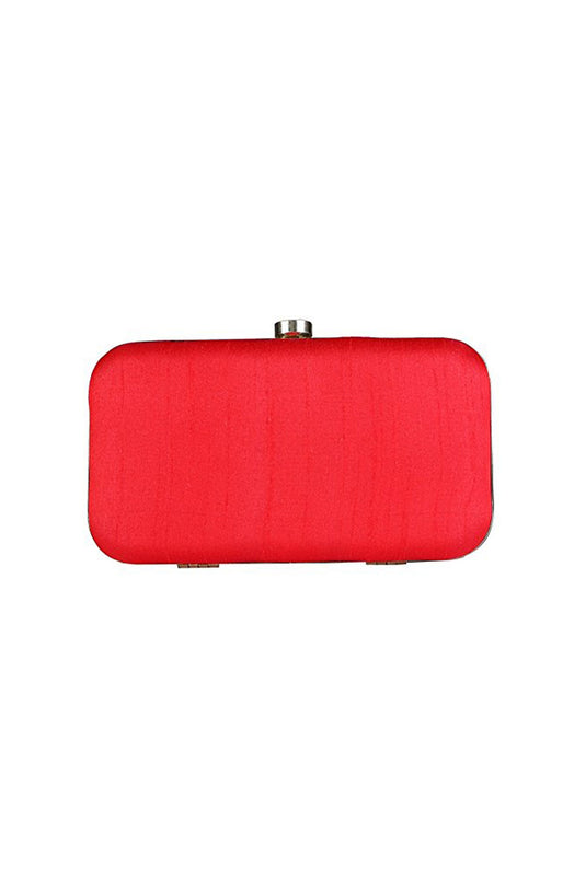 Marvelous Red Fancy Fabric Embroidered Clutch