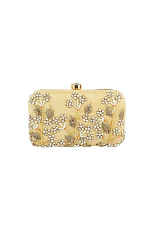 Alluring Fancy Fabric Embroidered Clutch In Cream Color