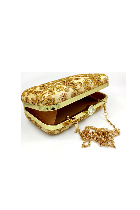 Incredible Party Style Fancy Fabric Cream Color Clutch Purses