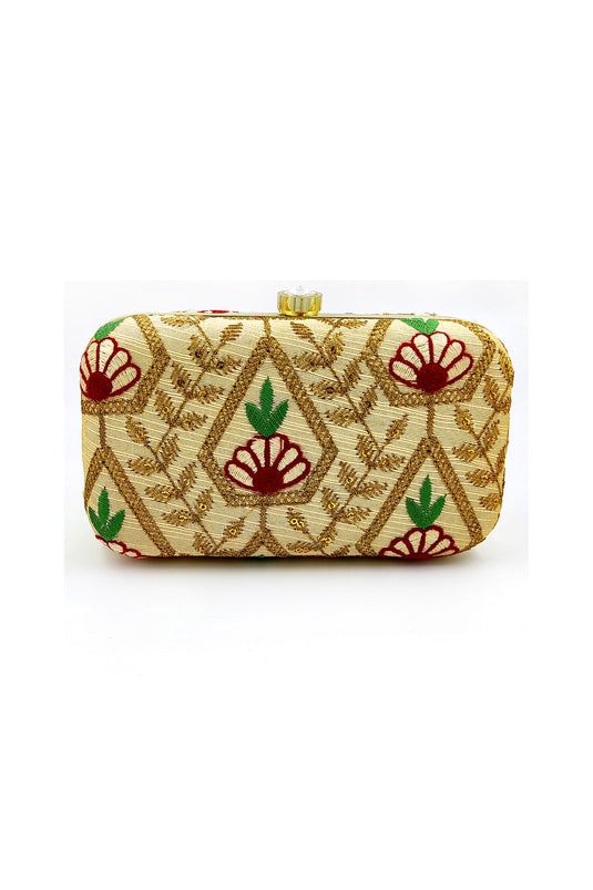 Tempting Fancy Fabric Cream Color Clutch Purses