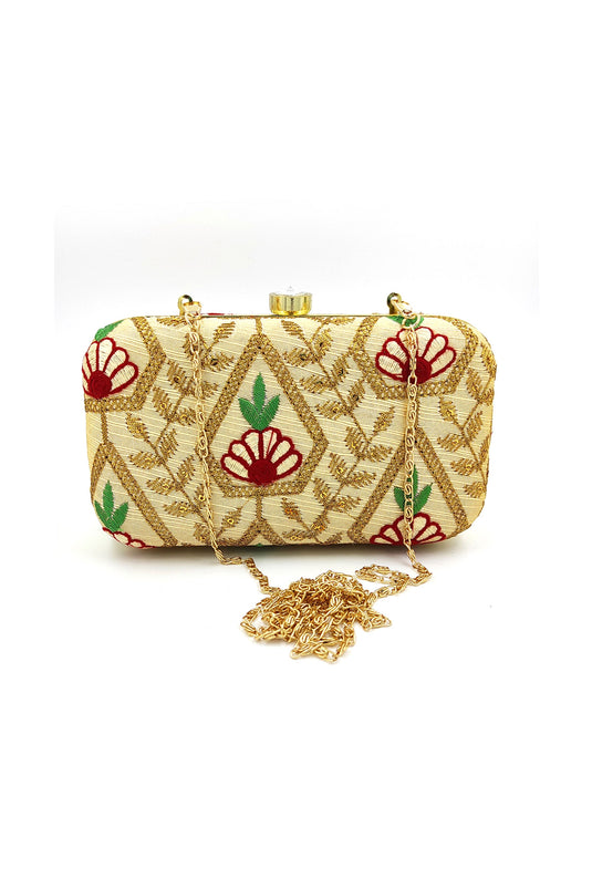 Tempting Fancy Fabric Cream Color Clutch Purses