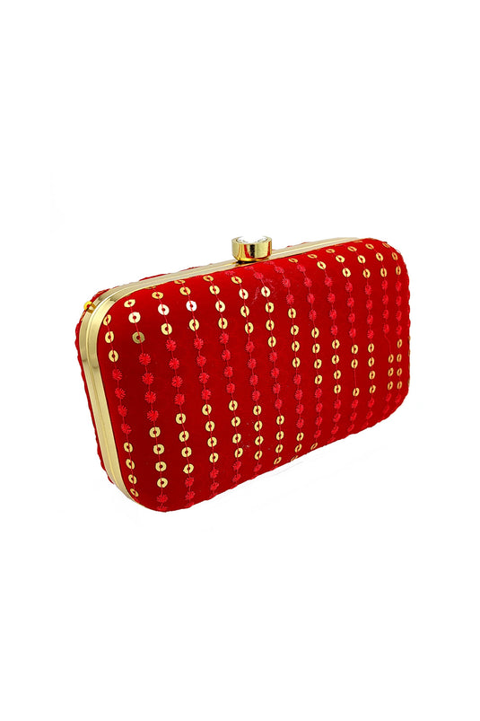 Engaging Party Style Red Color Fancy Fabric Clutch Purses
