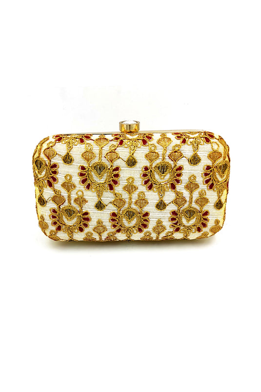 Winsome Party Style Fancy Fabric White Color Clutch Purses