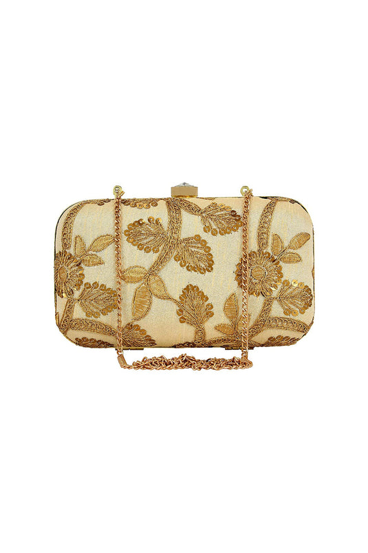 Solid Fancy Fabric Party Style Clutch Purses In Cream Color