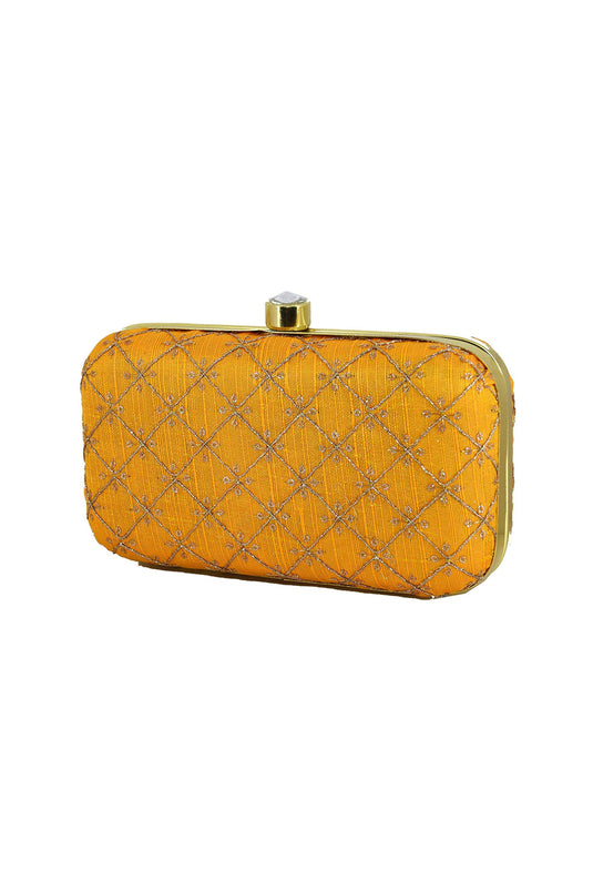 Mustard Color Party Style Engaging Fancy Fabric Clutch Purses