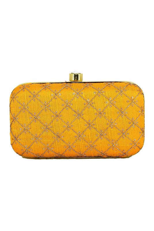 Mustard Color Party Style Engaging Fancy Fabric Clutch Purses