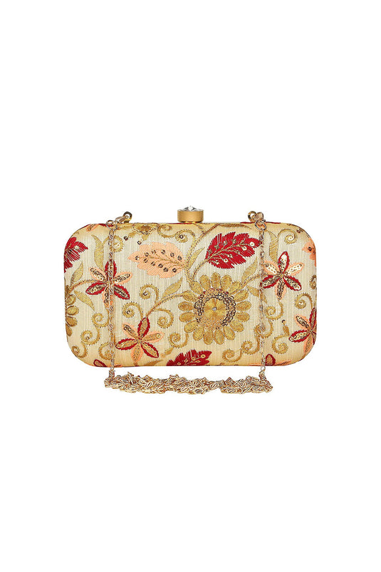 Fancy Fabric Beige Color Pleasance Party Style Clutch Purses