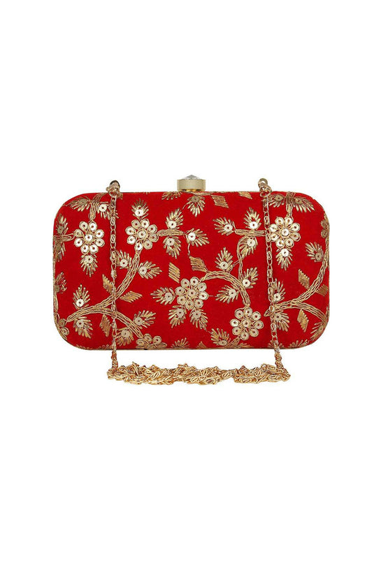 Fancy Fabric Bewitching Party Style Clutch Purses In Red Color