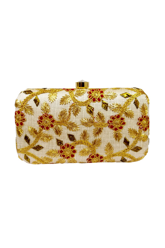 Fancy Fabric White Color Riveting Party Style Clutch Purses