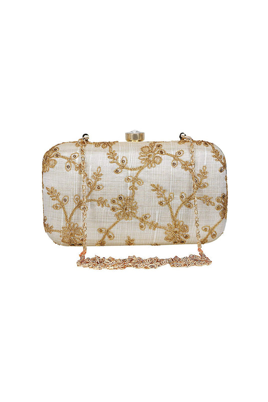 Fancy Fabric White Color Patterned Party Style Clutch Purses