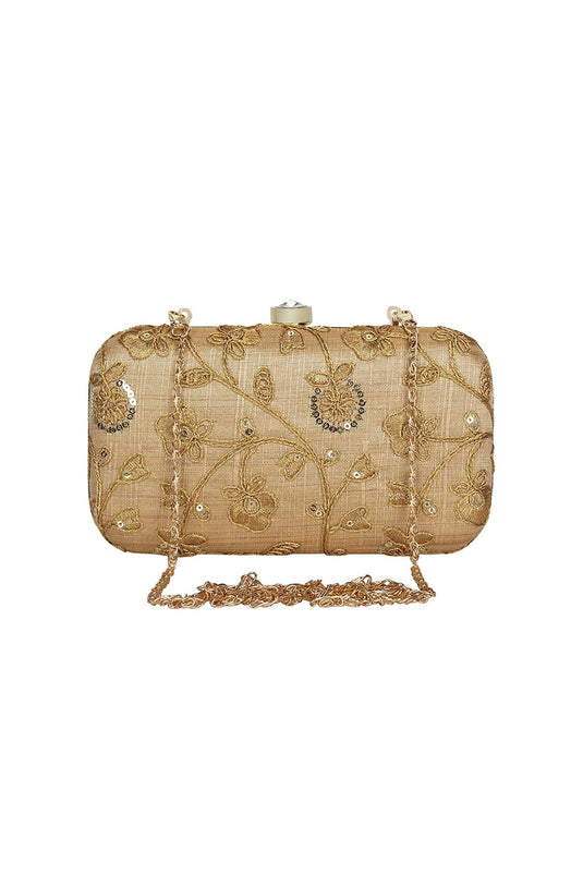 Beige Color Engaging Fancy Fabric Party Style Clutch Purses