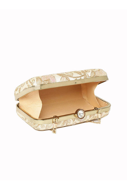 Incredible Fancy Fabric Cream Color Party Style Clutch Purses