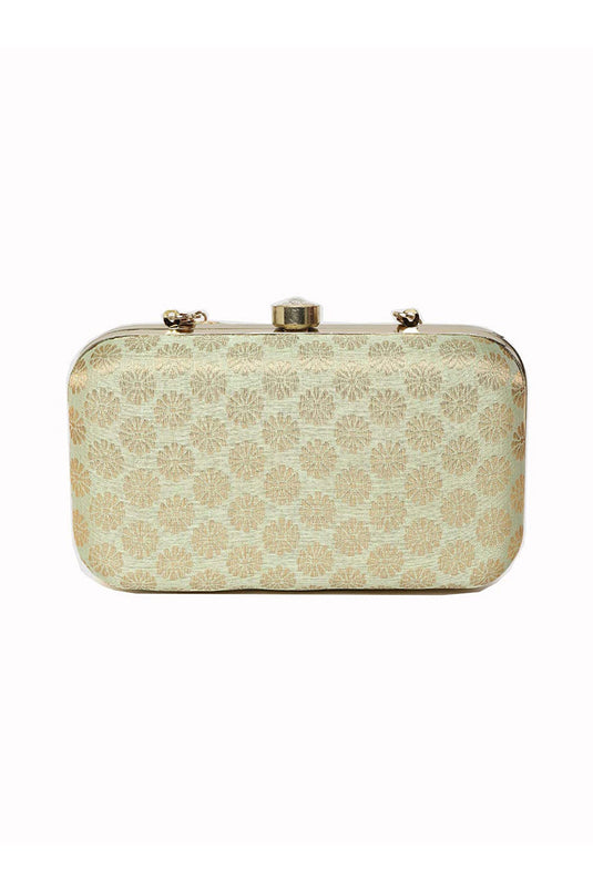 Tempting Fancy Fabric Sea Green Color Party Style Clutch