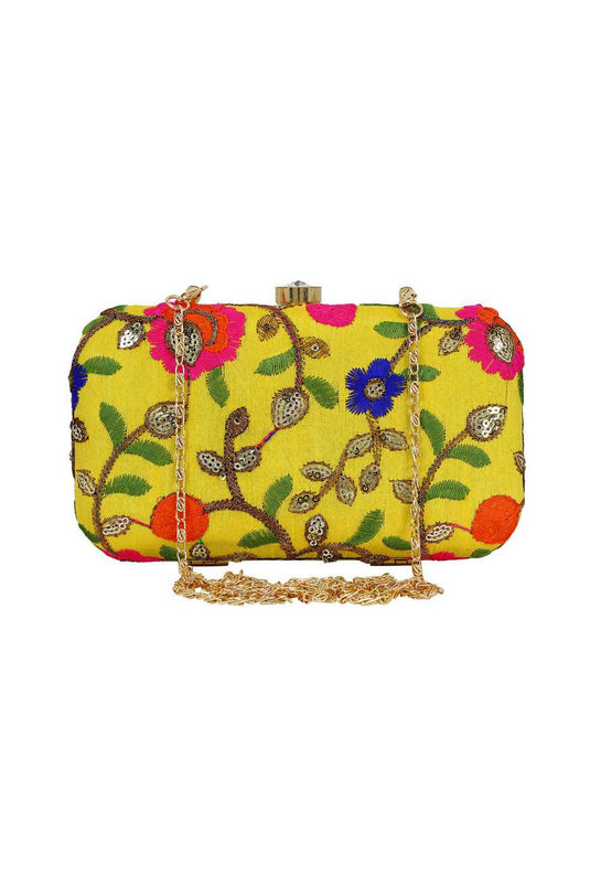 Yellow Color Fancy Fabric Party Style Lovely Clutch Purses