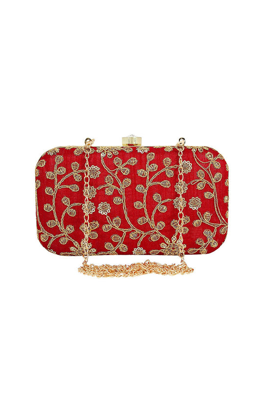 Amazing Red Color Fancy Fabric Party Style Clutch