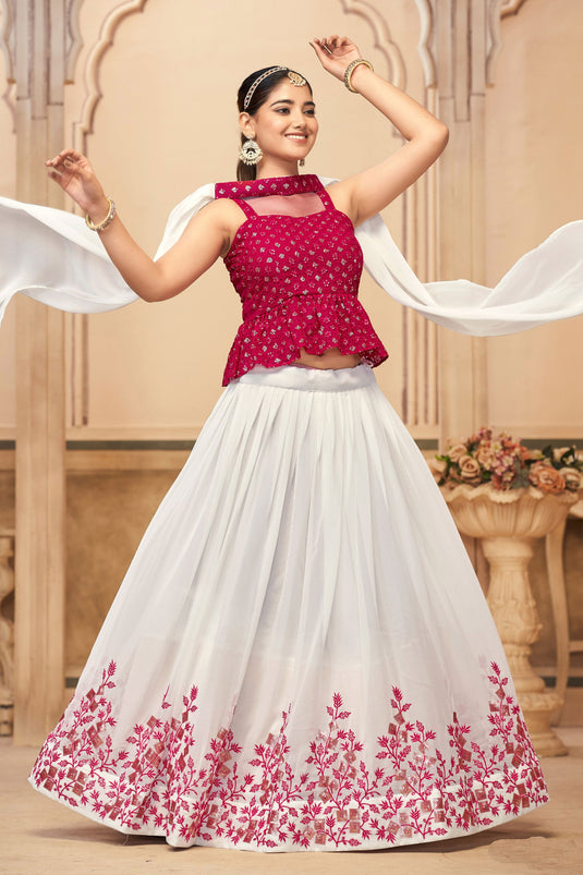 Georgette Fabric White Color Delicate Lehenga With Embroidered Work