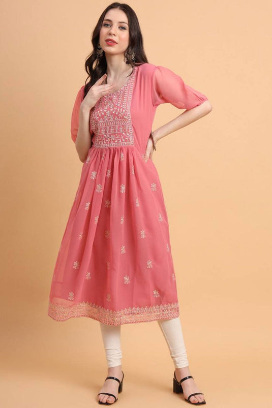 Trendy Georgette Fabric Pink Color Readymade Kurti