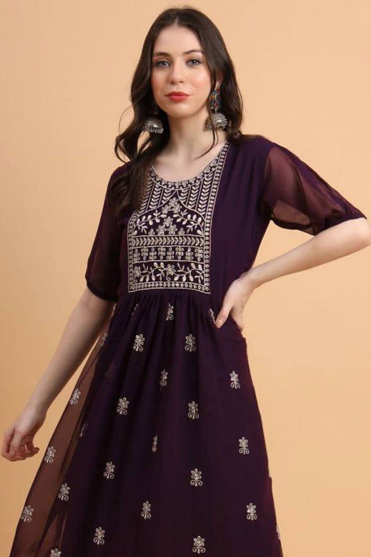 Purple Color Georgette Fabric Chic Readymade Kurti