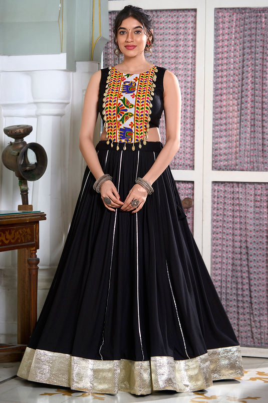 Black Color Alluring Readymade Lehenga Choli In Rayon Fabric