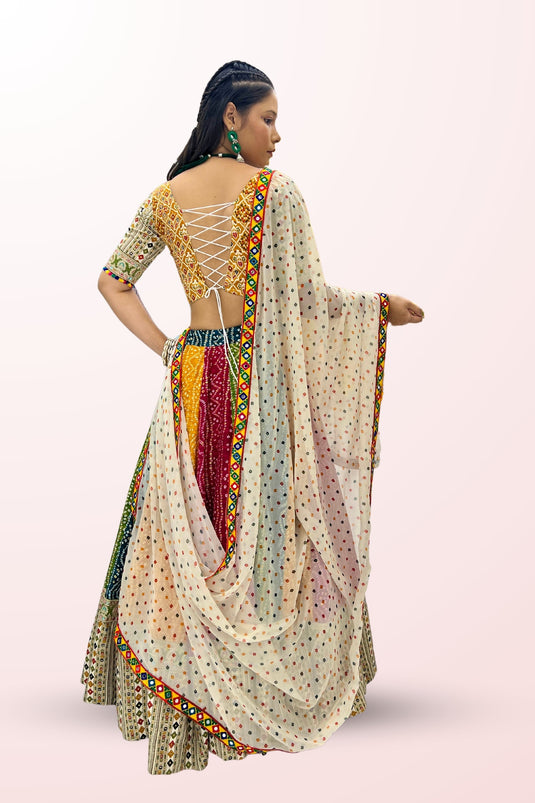 Multi Color Alluring Embroidered Readymade Lehenga Choli In Cotton Fabric