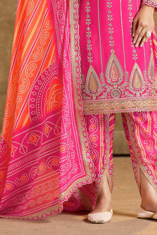 Captivating Pink Color Readymade Dhoti Style Salwar Suit