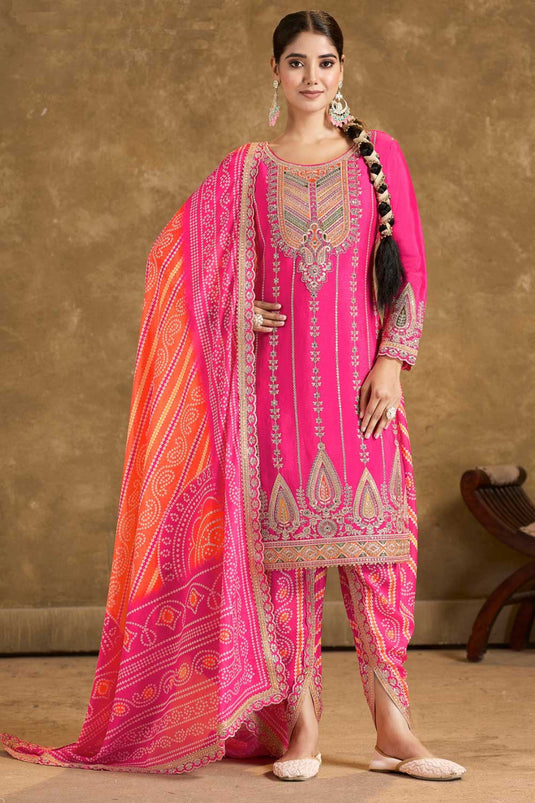 Captivating Pink Color Readymade Dhoti Style Salwar Suit