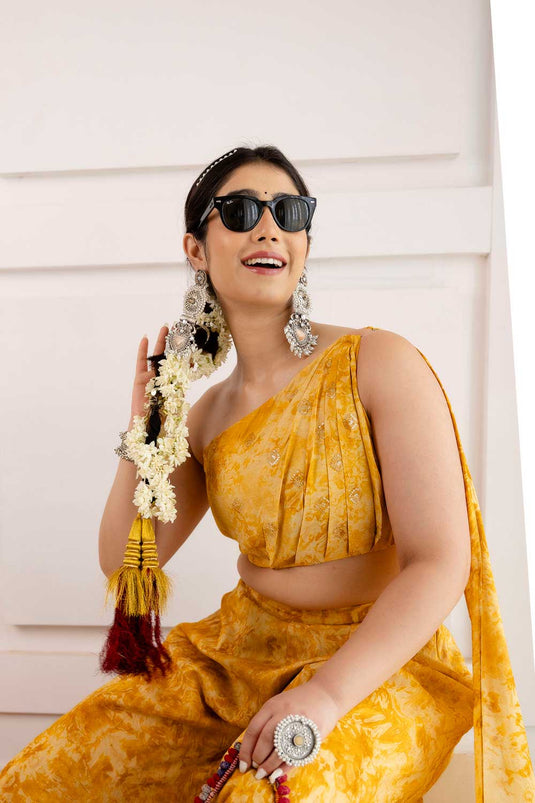 Heavy Viscose Fabric Yellow Color Indo Western palazzo Suit