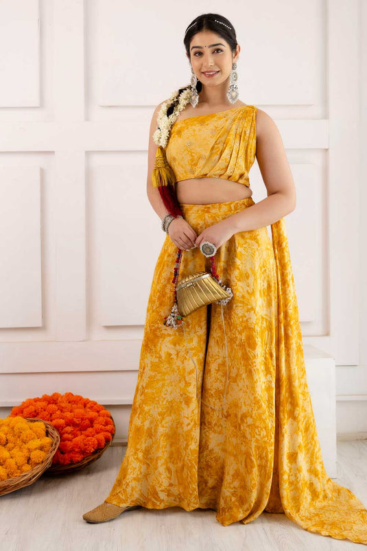 Heavy Viscose Fabric Yellow Color Indo Western palazzo Suit